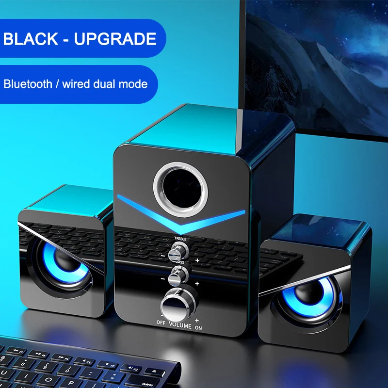 Home Cinema Subwoofer - สีดําอัพเกรดบลูทูธแบบมีสาย Dual Mode Surround Bass สเตอริโอลําโพงสําหรับเดสก์ท็อปแล็ปท็อปทีวี