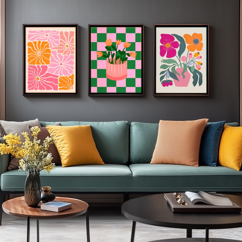 Vibrant ดอกไม้และแจกันพิมพ์ผ้า - Home Cinema Wall Art บทวิจารณ์และราคา